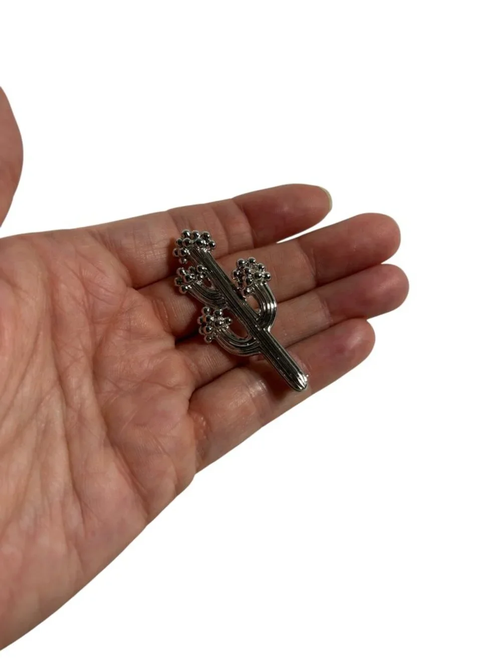 Vintage Marked Trifari TM Silver Tone Blooming Cactus Pin Brooch Southwestern